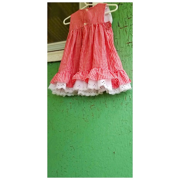 A Tiny Tots Original VTG Girl’s Gingham Embroidered Ruffle Circle Skirt Dress - Picture 2 of 8